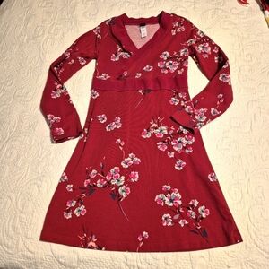 Tea Collection girls size 10 red floral design long sleeve dress VGUC